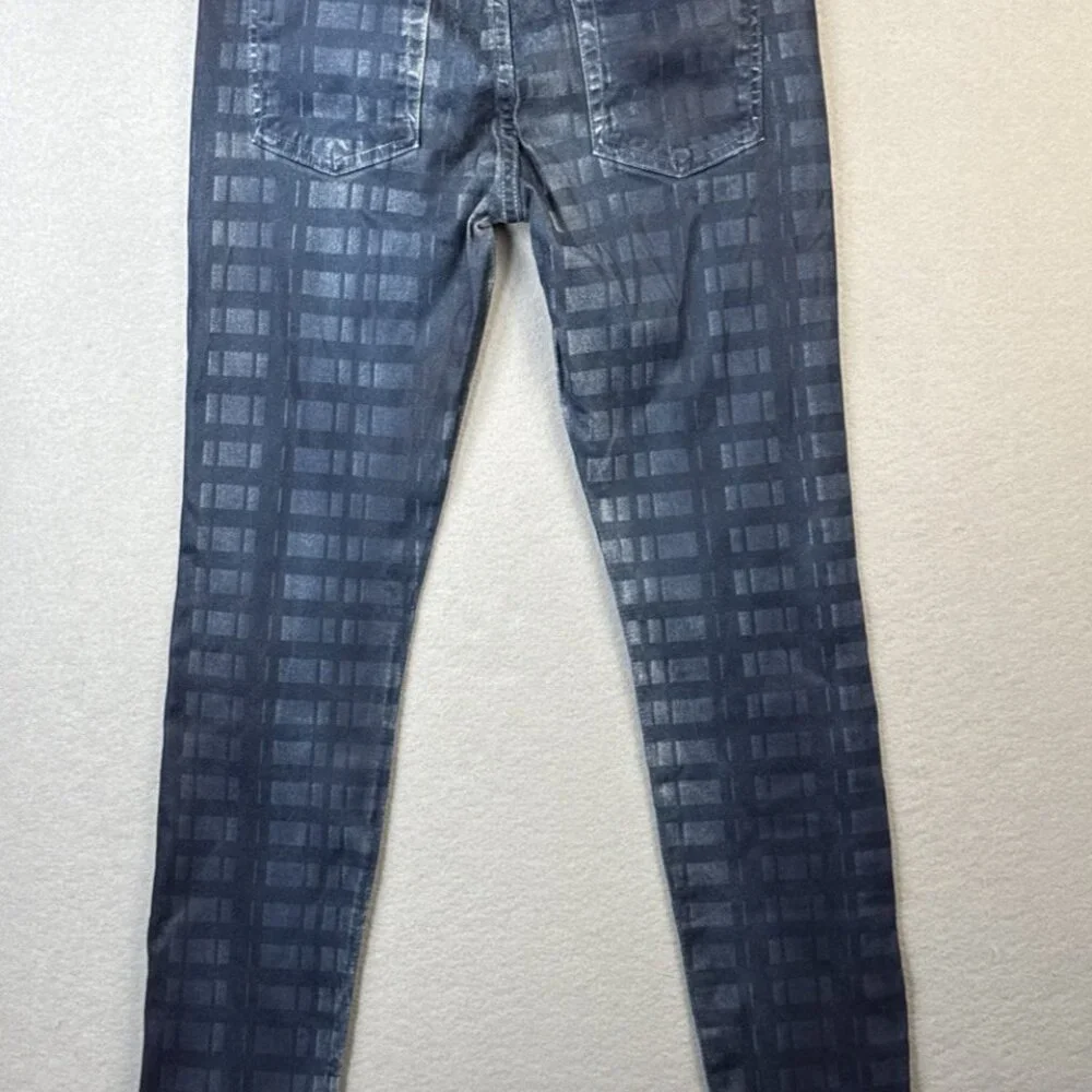 7 For All Mankind Skinny Leggings Womens Size‎ 28 Waxed Coated Jeans Blue Plaid